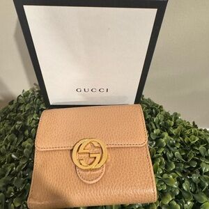 Gucci Tan Leather Wallet interlocking bifold